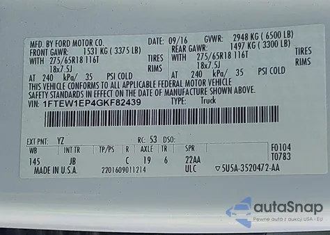 2016 Ford F-150 Xlt из США, поврежденный, VIN 1FTEW1EP4GKF82439